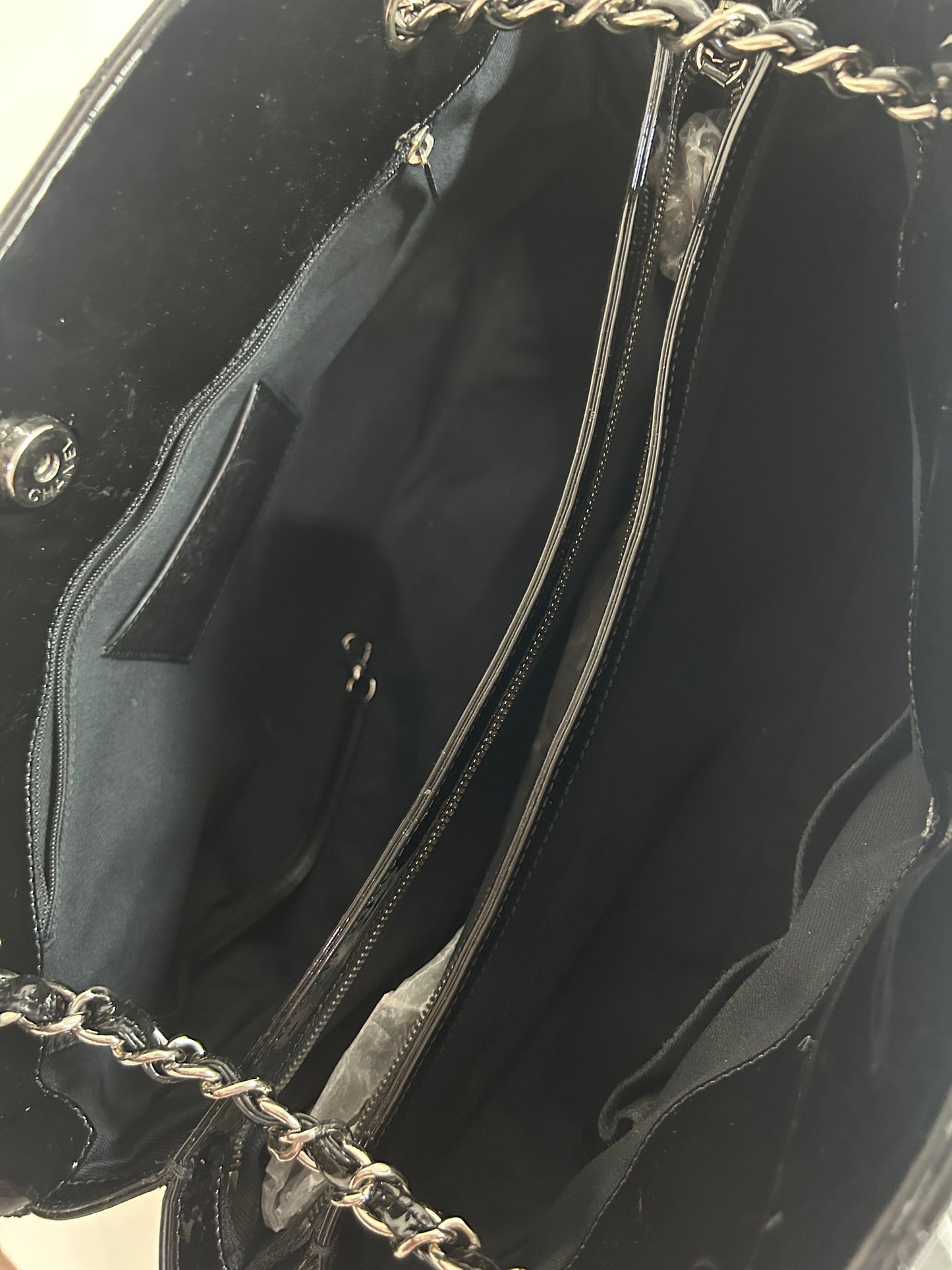 Chanel Black Patent Leather Quilted Just Mademoiselle Bowler Bag SHW