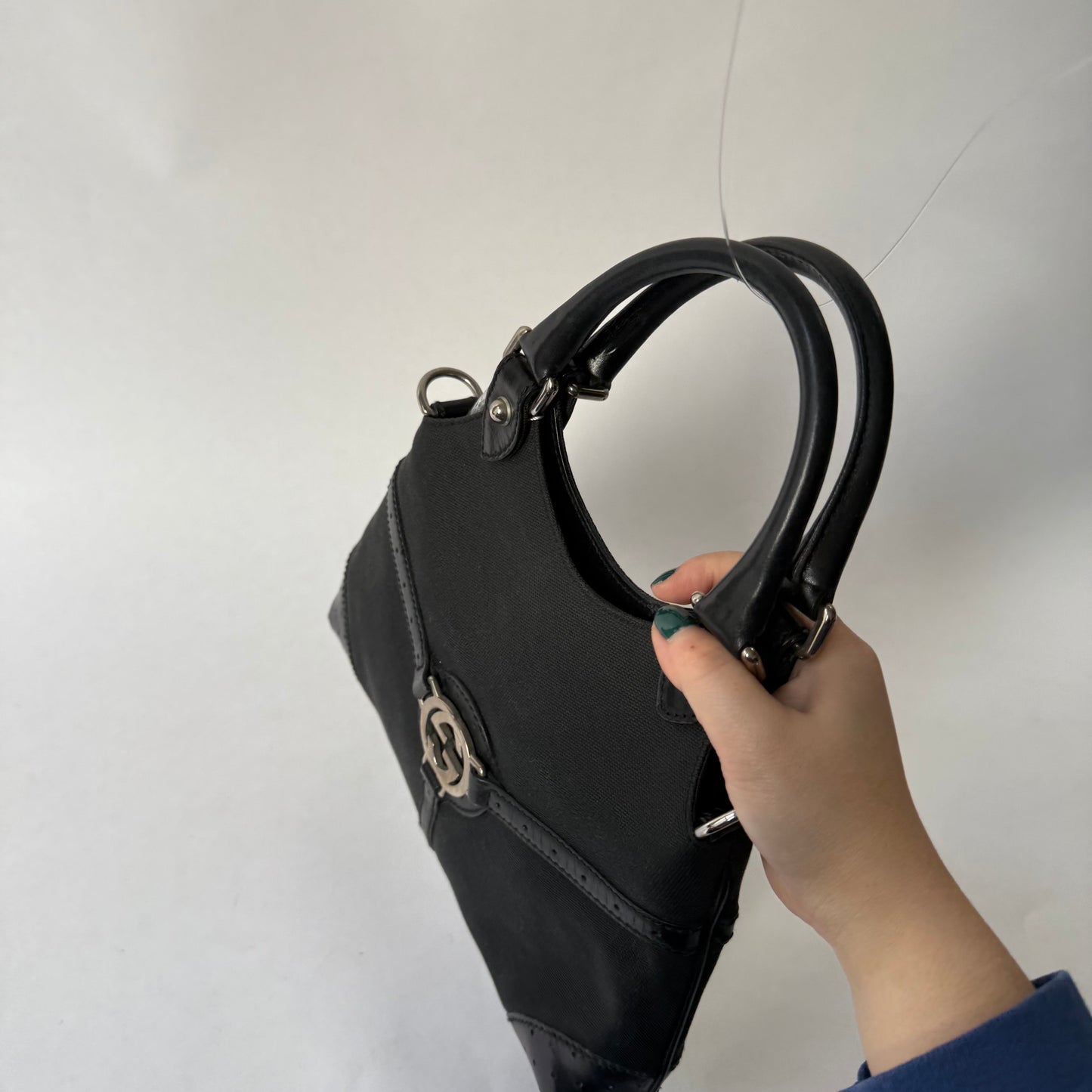 Gucci Black Canvas Interlocking Top Handle Tote Bag