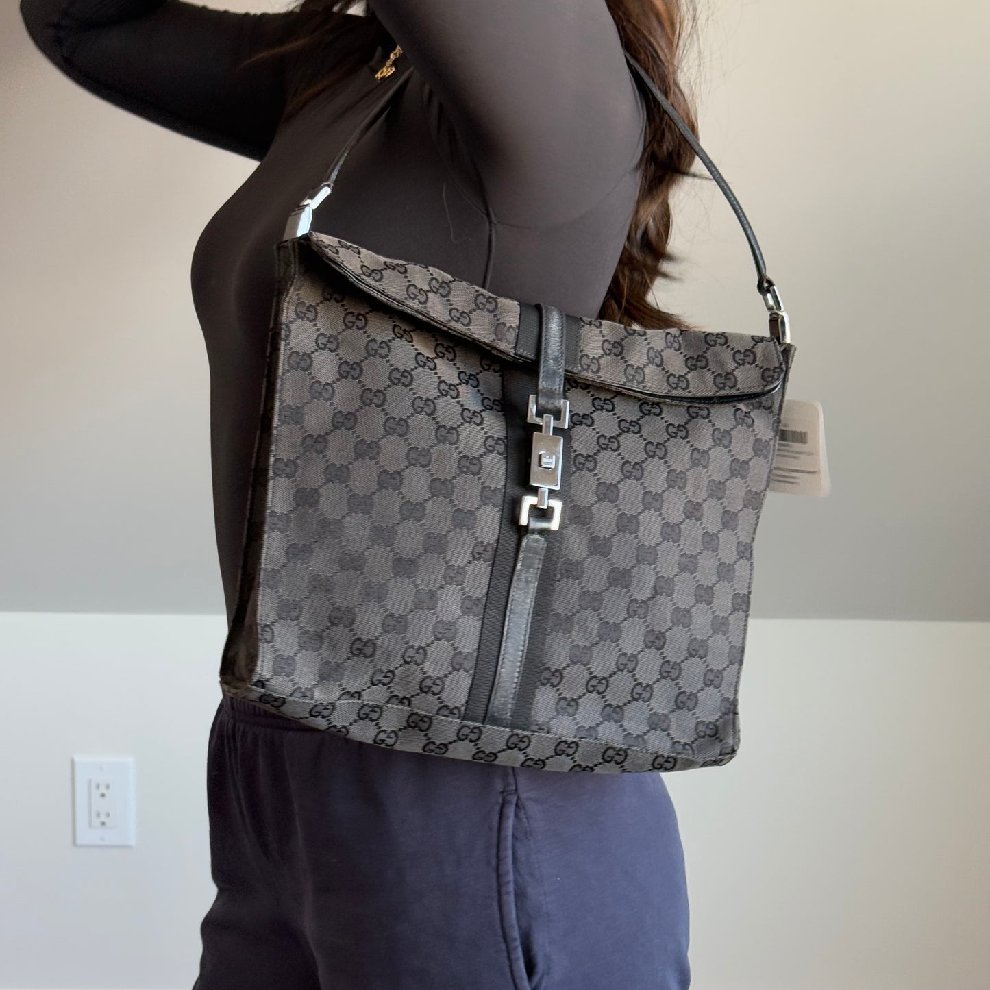 Gucci Black Jackie Monogram Bardot Shoulder Bag