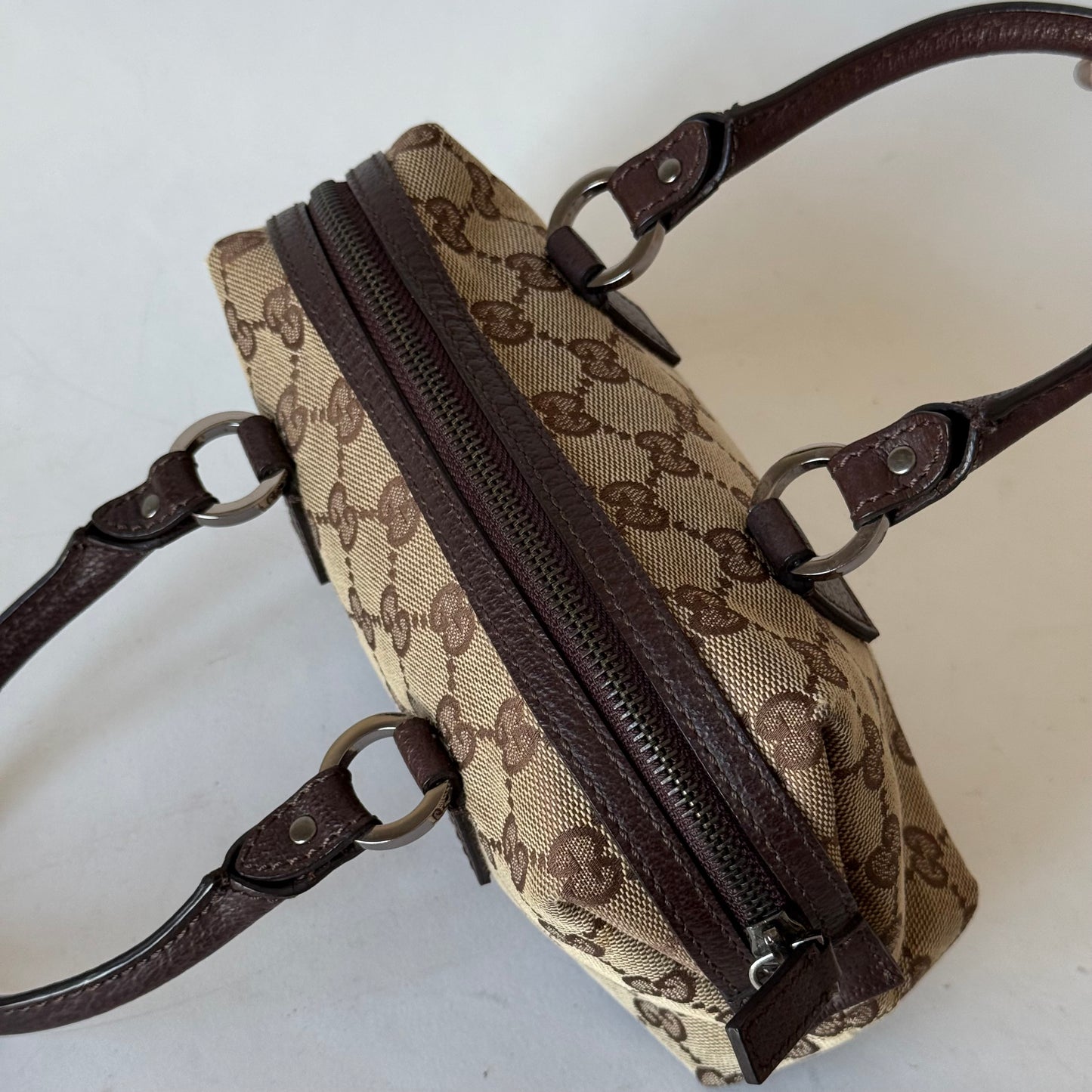 Gucci Brown Canvas Monogram Mini Boston Bag