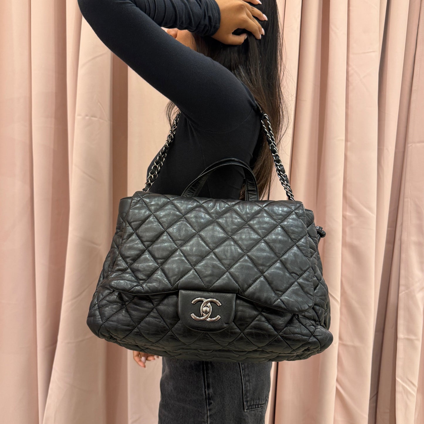 Chanel Black Soft Lambskin Puffy Double Sided 2-Way Bag
