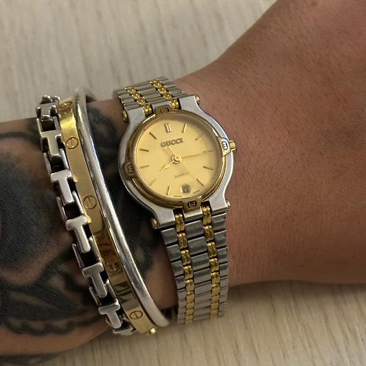 Gucci 26mm Dainty Two-Tone Gold Dial Date Watch