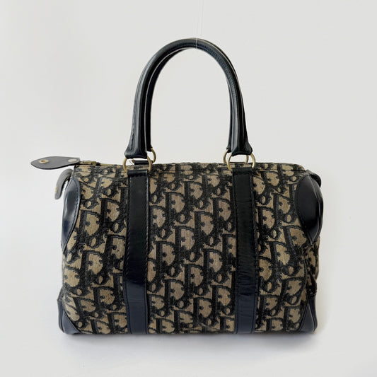Christian Dior Navy Trotter Canvas Small Boston Bag