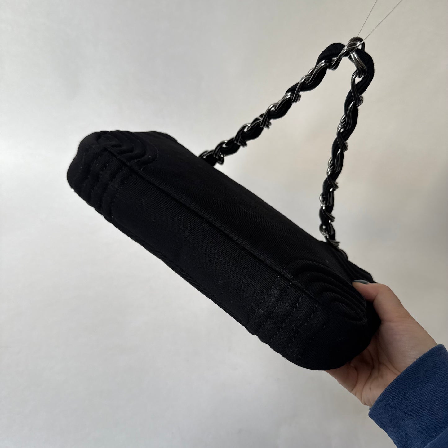 Chanel Black Jersey Chain Shoulder Flap
