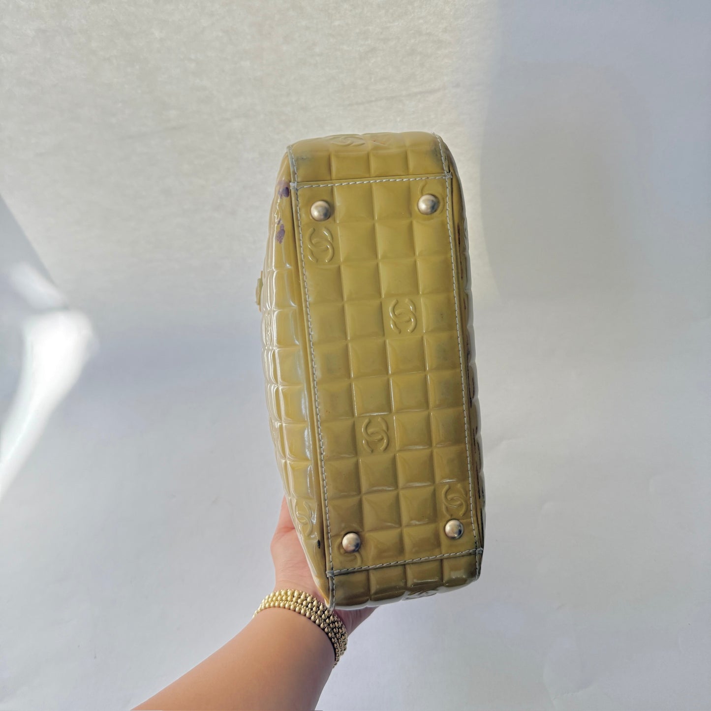 Chanel Yellow Patent Leather Chocolate Bar Tote Bag