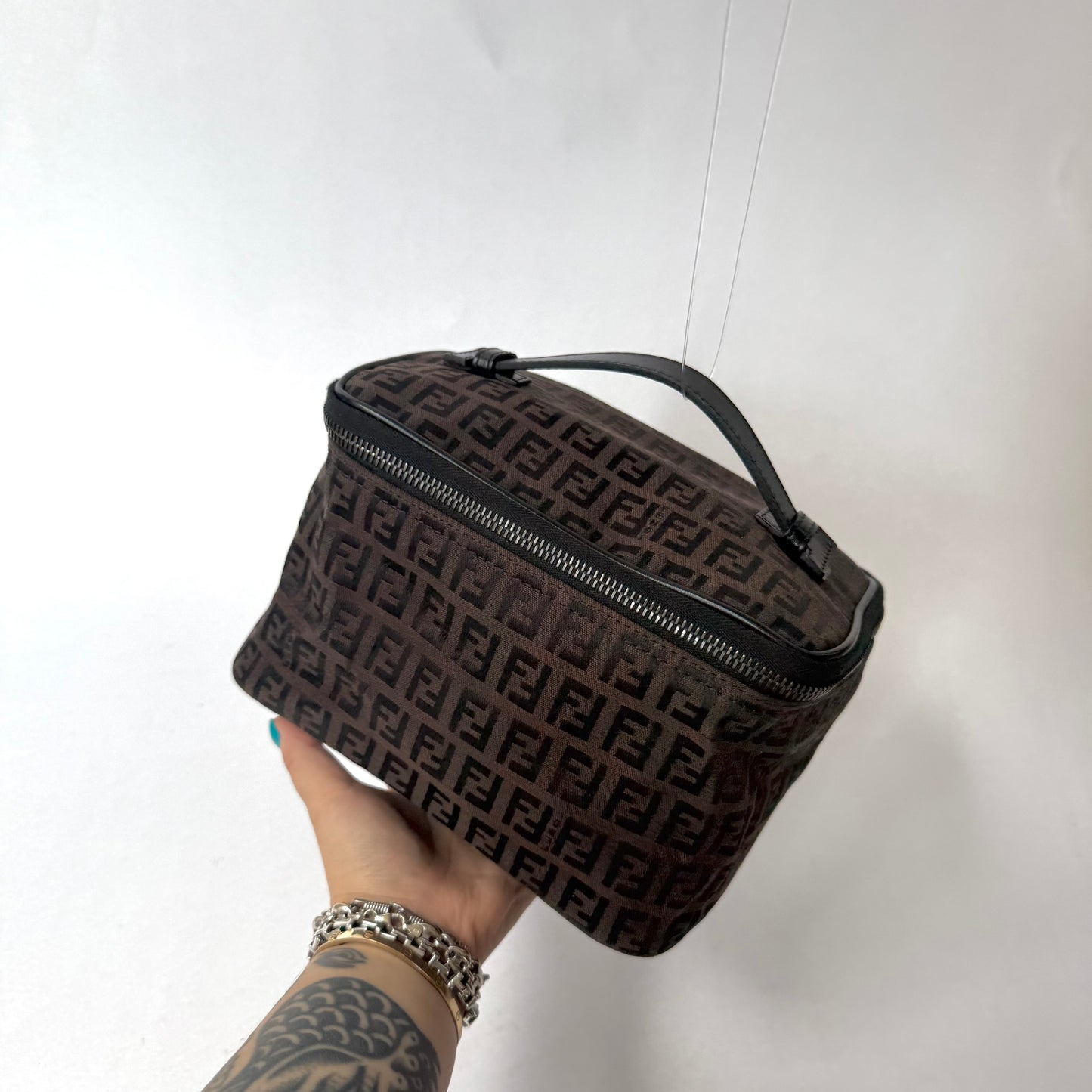 Fendi Brown Zucchino Canvas Vanity Bag