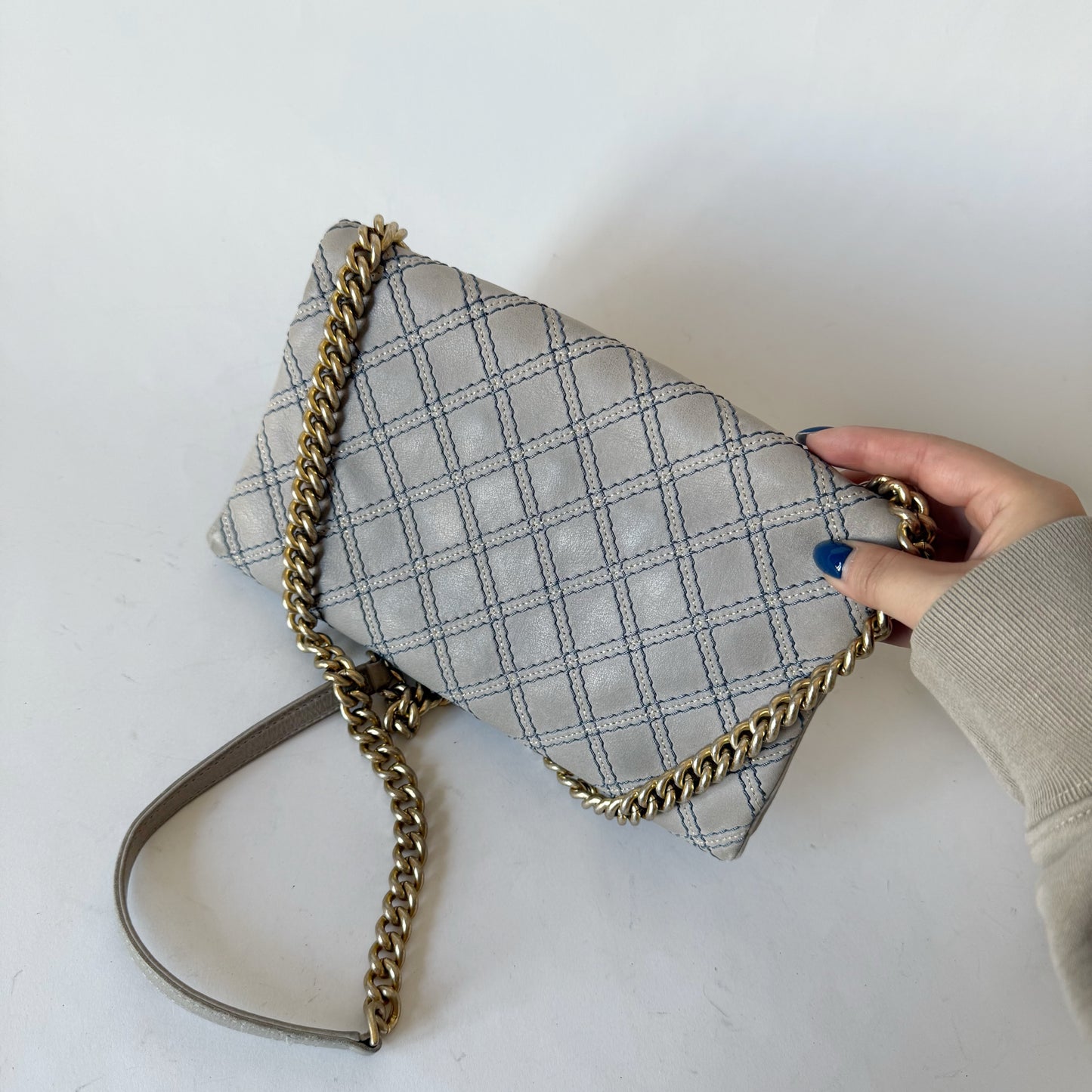 Chanel Pre-Spring 2014 Baby Blue Metallic Stitch Flap Bag