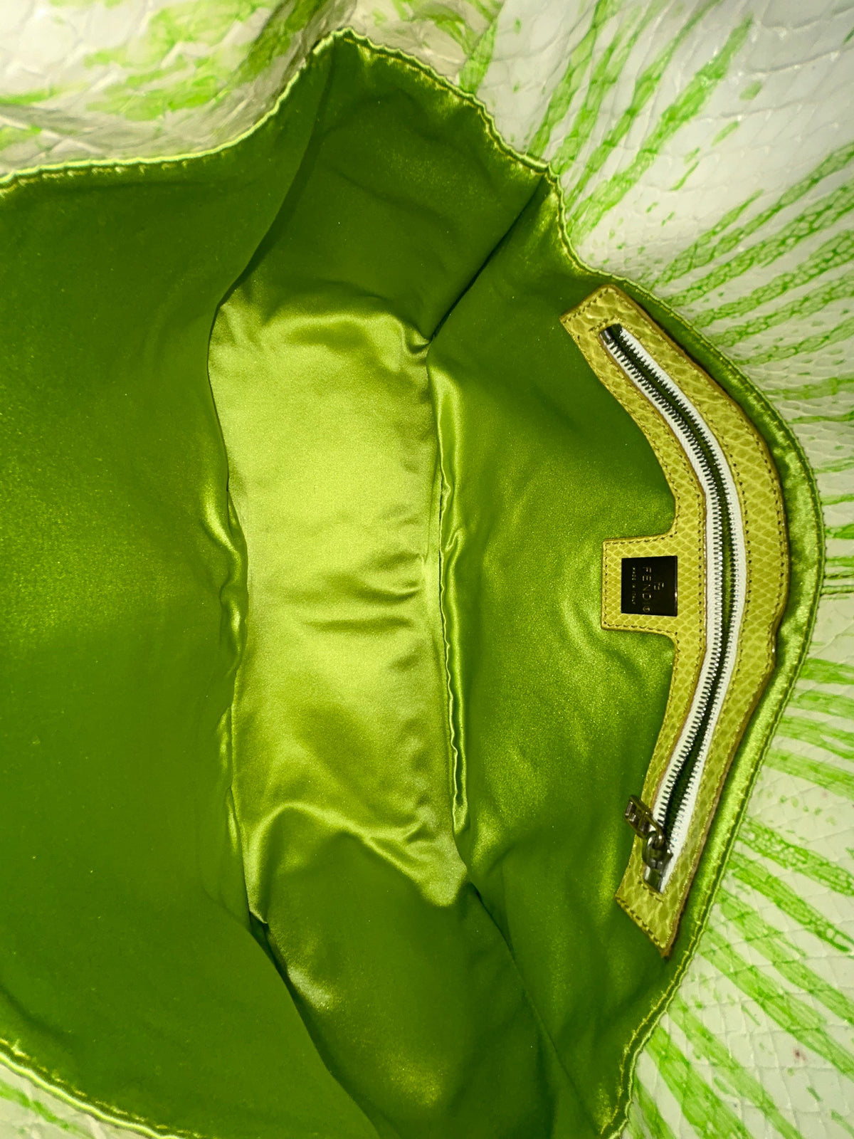 Fendi Green Python Printed Mama Baguette Shoulder Bag