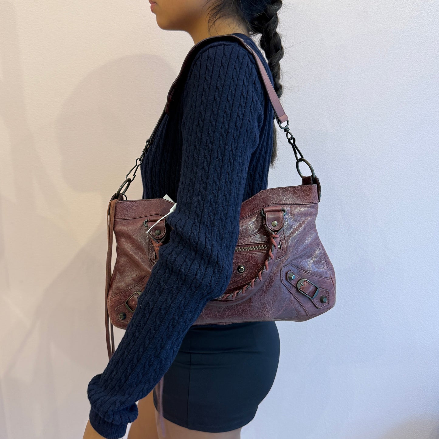 Balenciaga Maroon Leather First City Bag