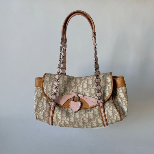 Christian Dior Beige & Pink Trotter Romantique Heart Shoulder Bag