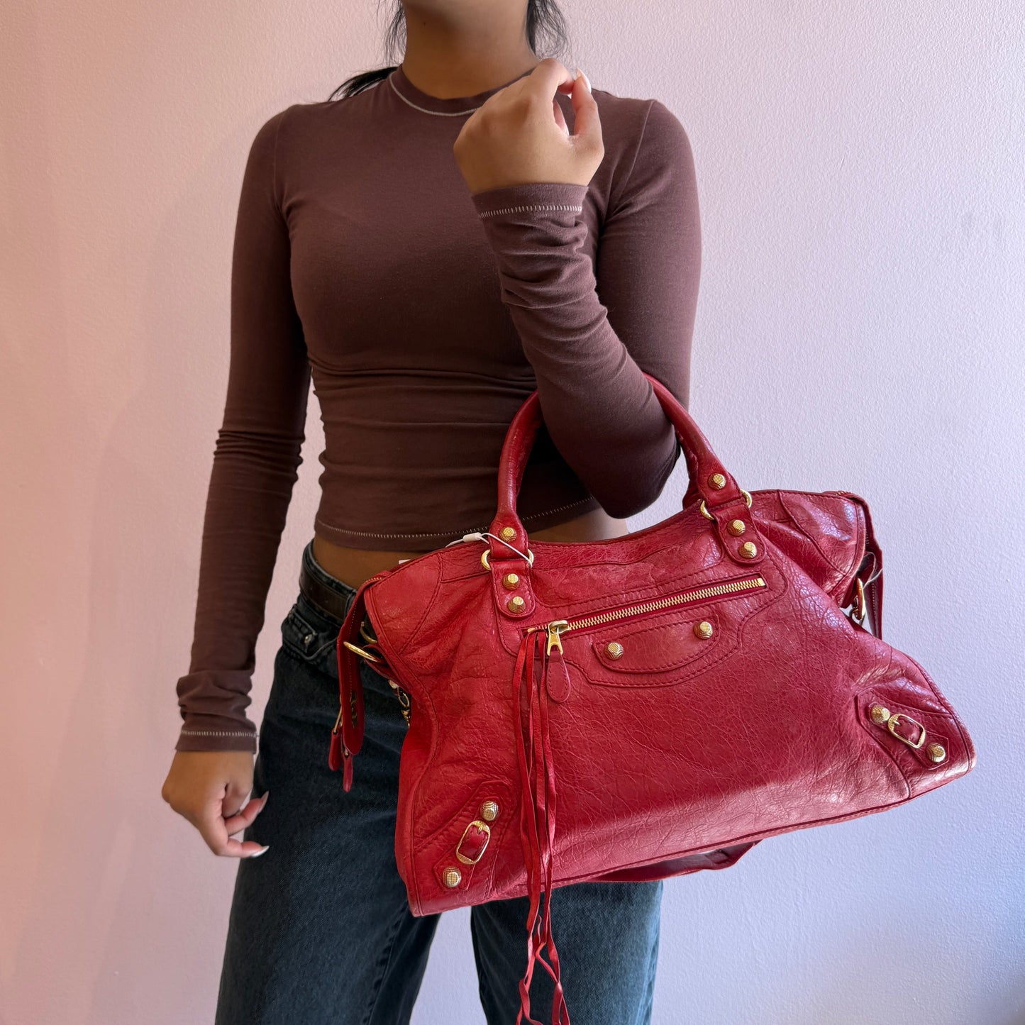 Balenciaga Red City Bag w/ Gold Hardware
