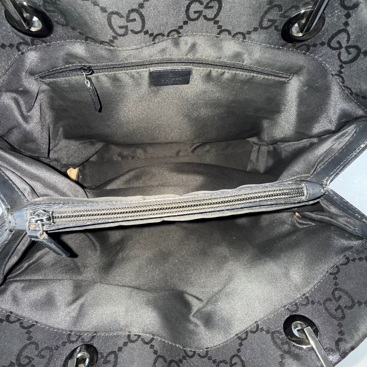 Gucci Black Monogram Canvas Bamboo Handle Shoulder Bag