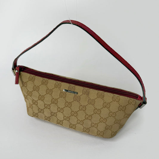 Gucci Brown Monogram Canvas Pochette w/ Red Straps