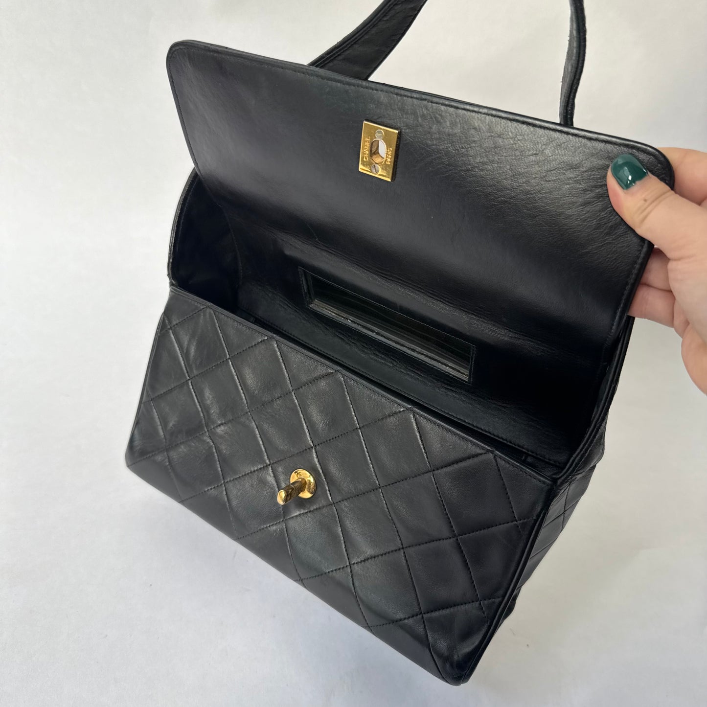 Chanel Black Lambskin Leather CC Box Flap