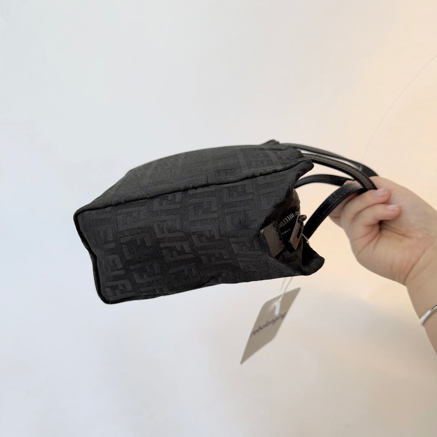 Fendi Black Zucchino Monogram Mini Nylon Top Handle Tote