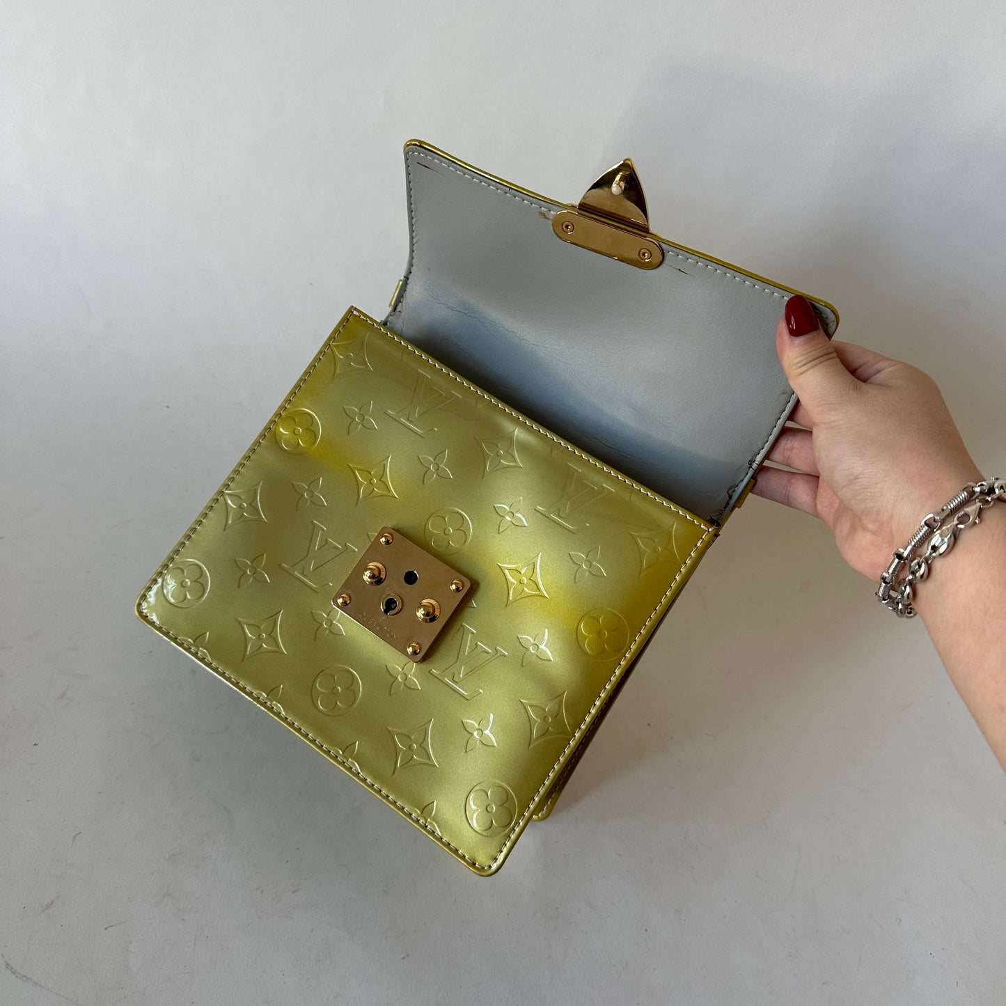 Louis Vuitton Green Vernis Patent Leather Monogram Spring St Top Handle Bag