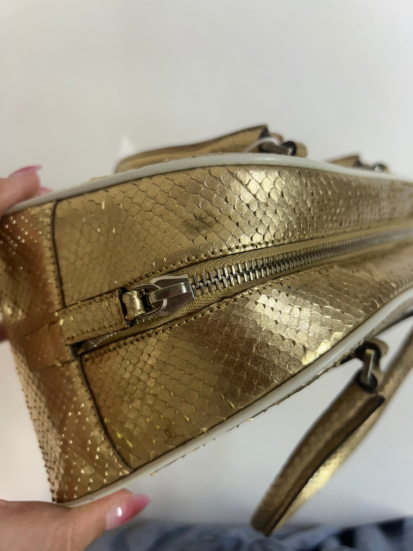 Prada Gold Python Mini Bowler Handbag