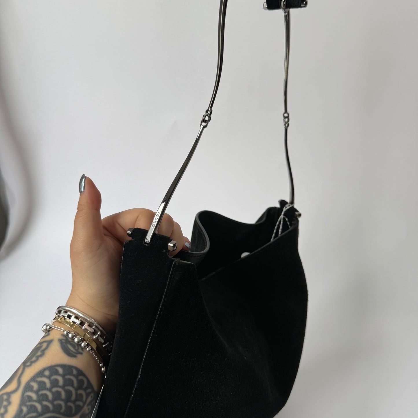 Gucci Black Suede Horsebit Shoulder Bag w/ Pouch