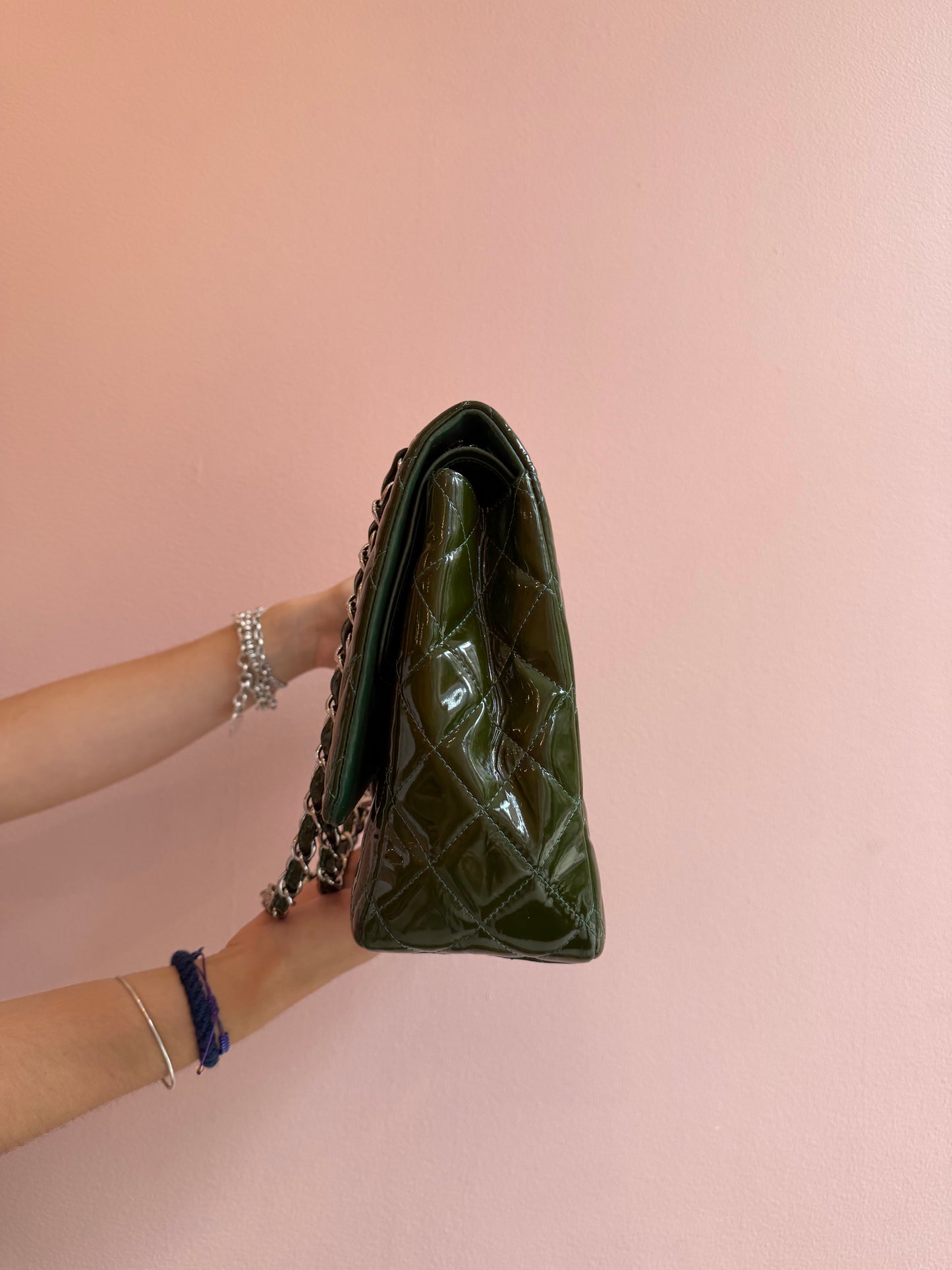 Chanel Green Patent Leather Maxi Classic Double Flap Bag