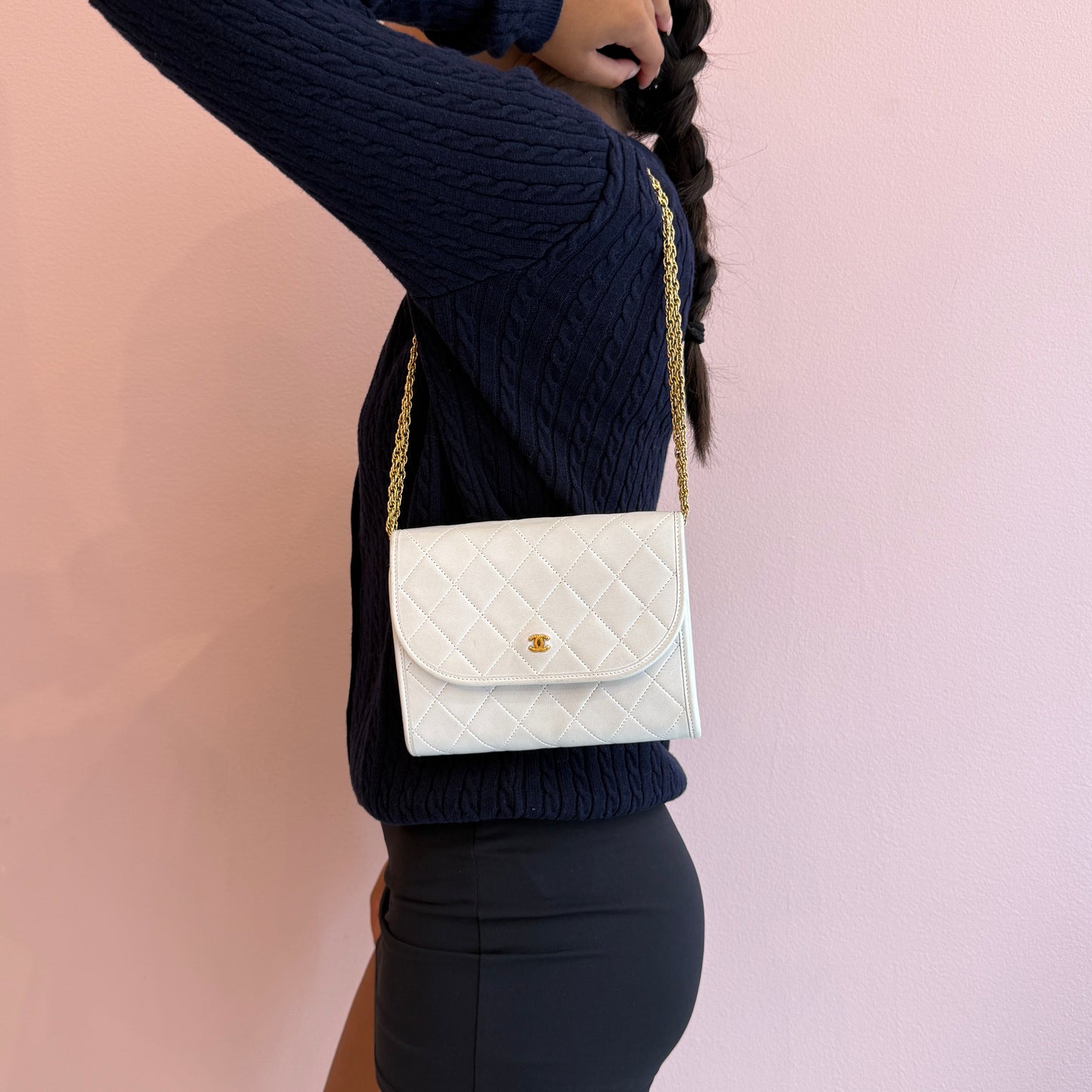 Chanel White Lambskin Small Gabrielle Flap Bag