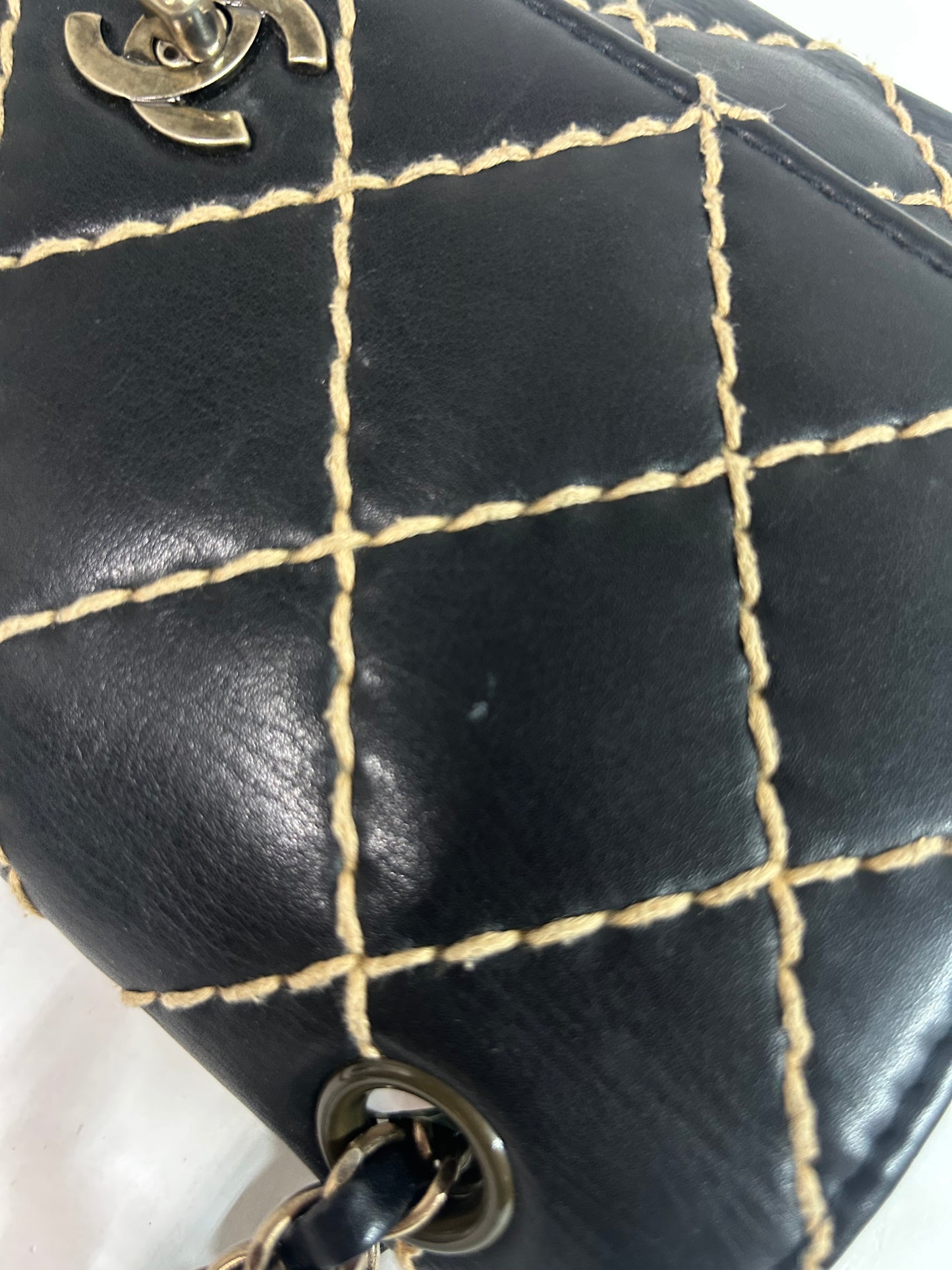 Chanel Black Calfskin Leather Wild Stitch Quilted Flap SHW