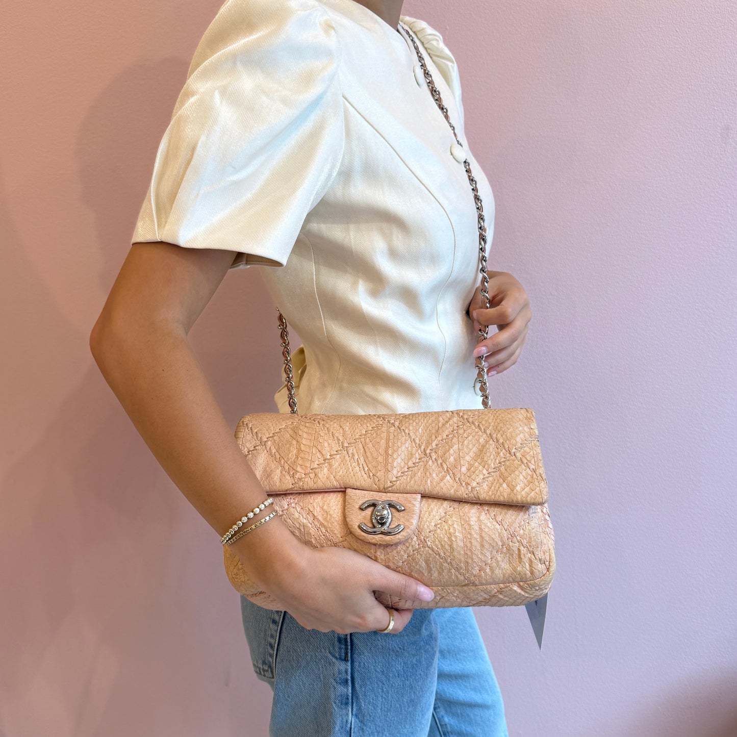 Chanel Peach Python Small Flap Bag