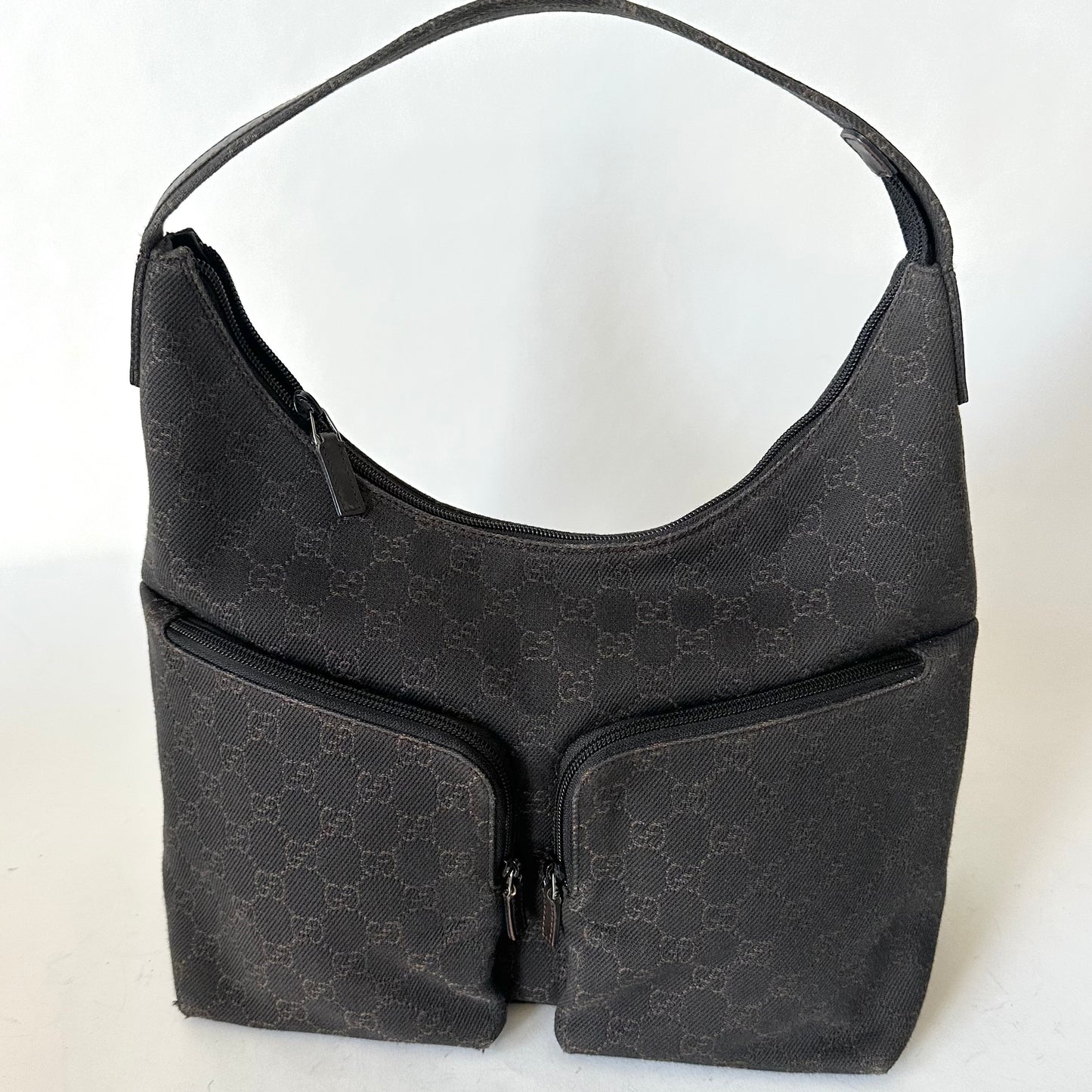 Gucci Brown Canvas Double Pocket Tote Bag