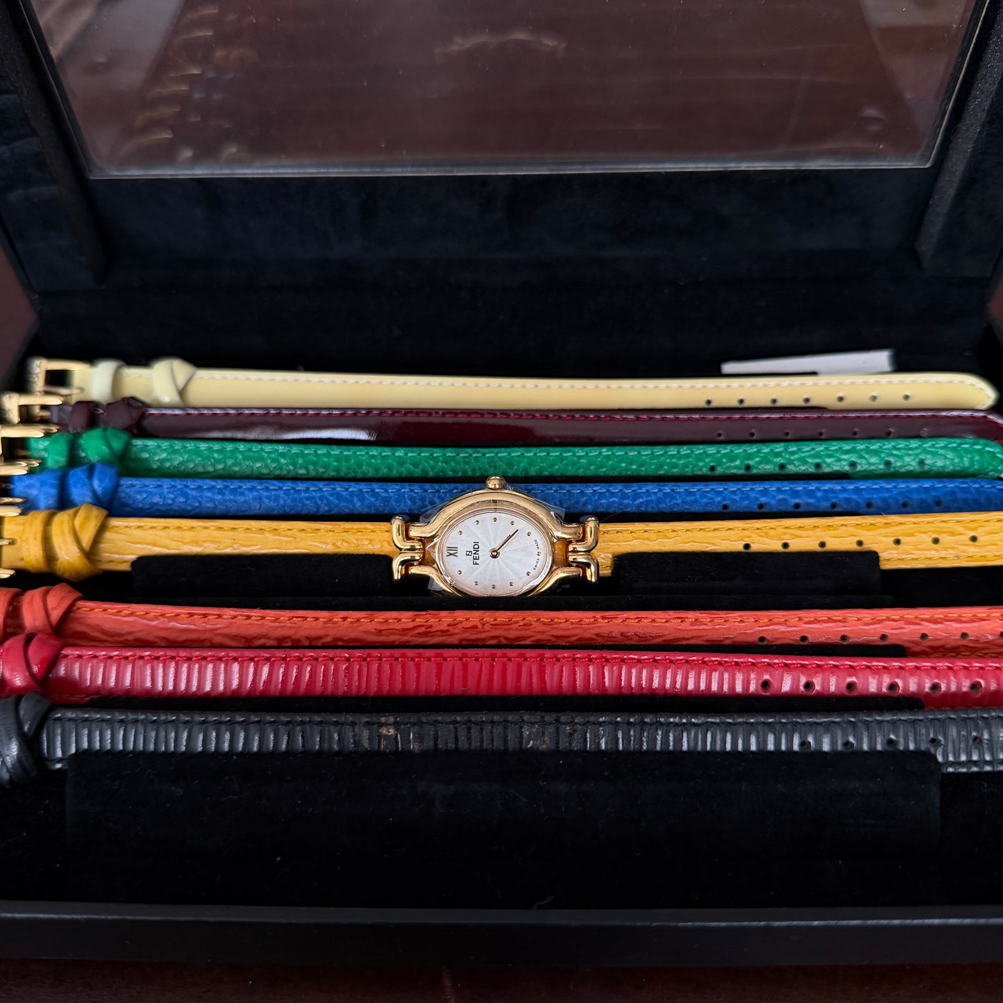 Fendi Mother Of Pearl 18k GP Watch w/ 8 Interchangeable Leather Straps