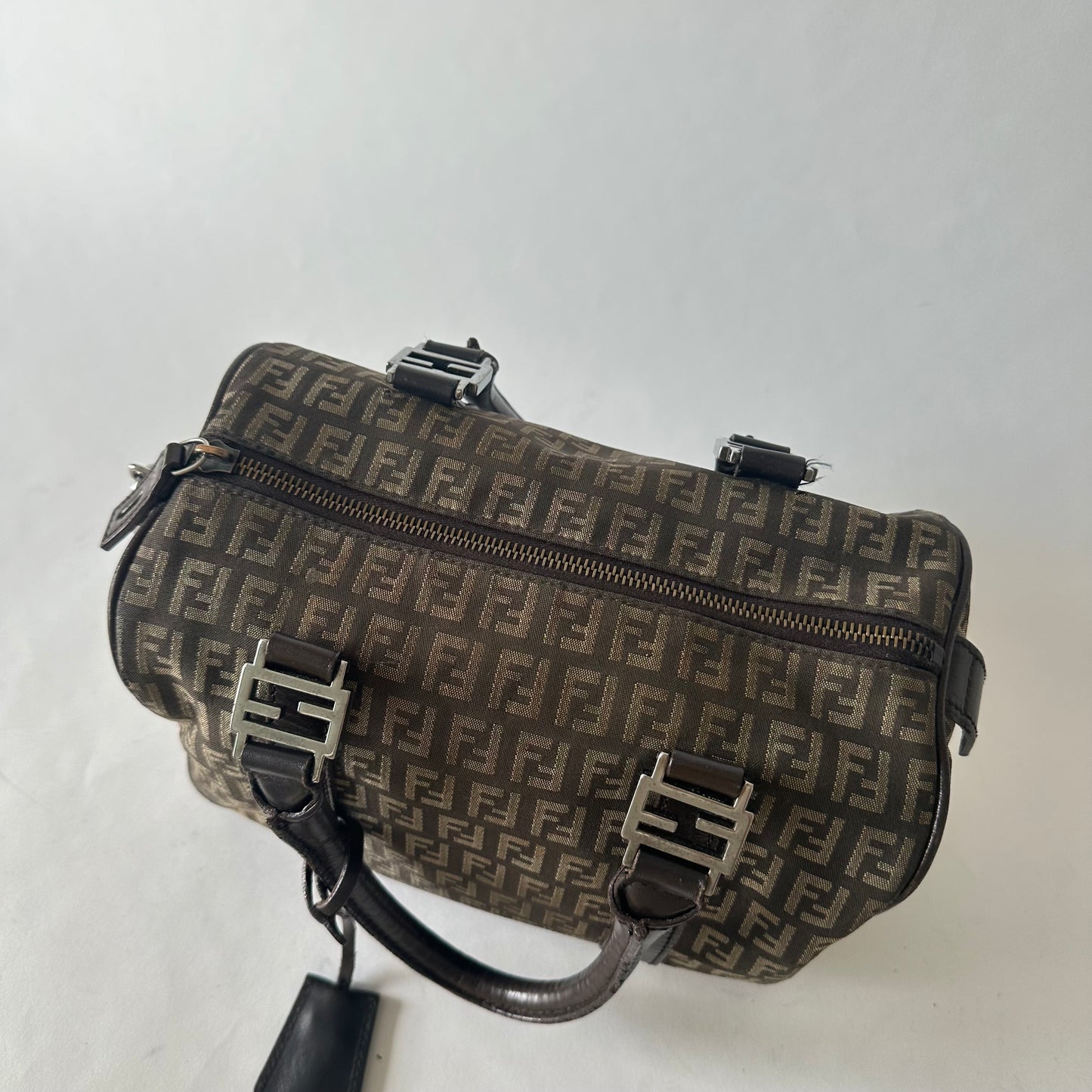 Fendi Brown Zucchino Monogram Boston Bag