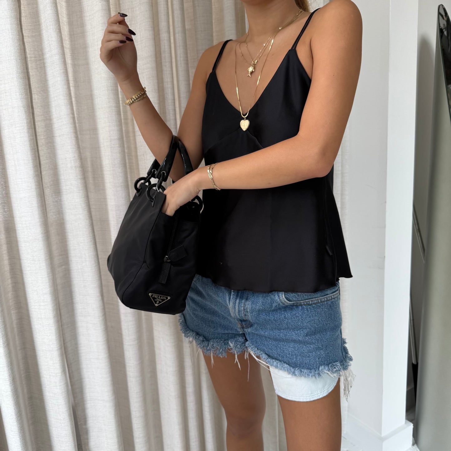 Prada Black Nylon Black Acrylic Handle Tote Bag