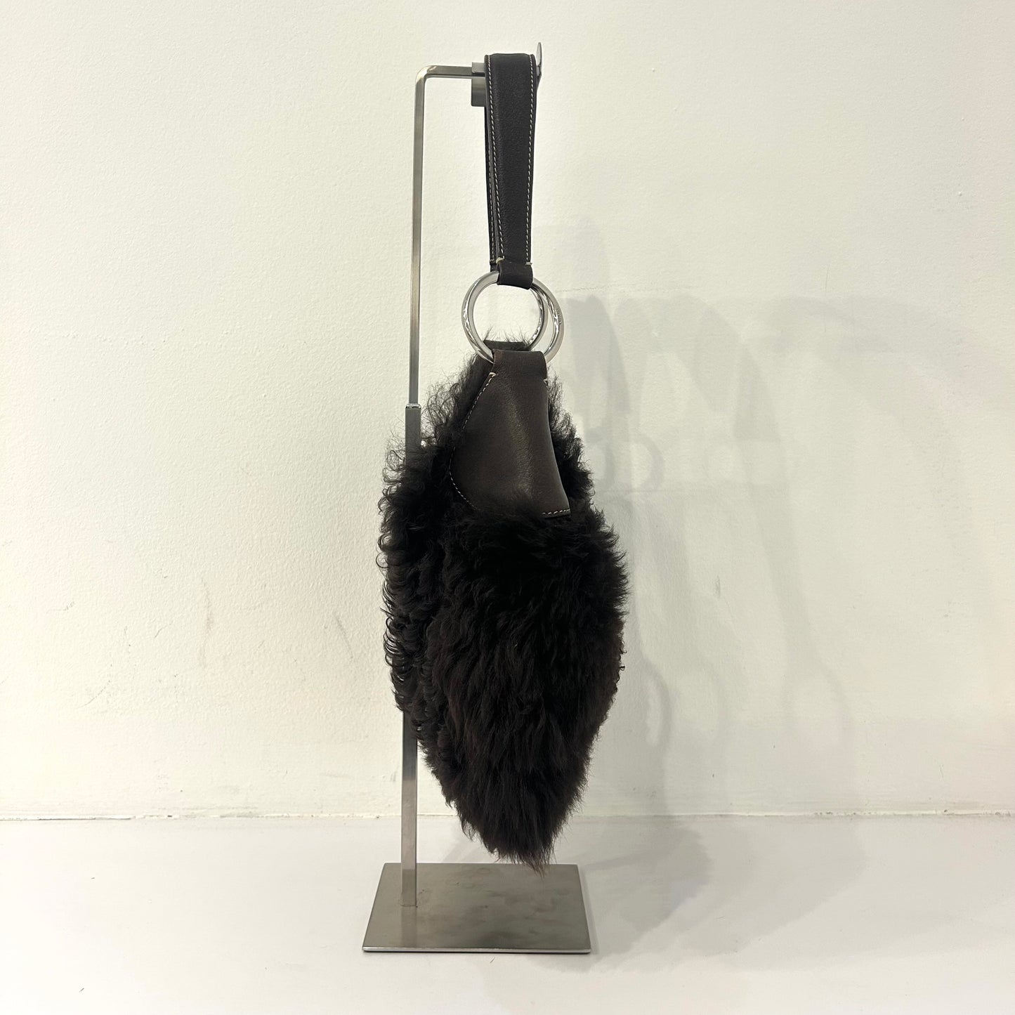 Prada Brown Shearling & Leather Hobo Bag