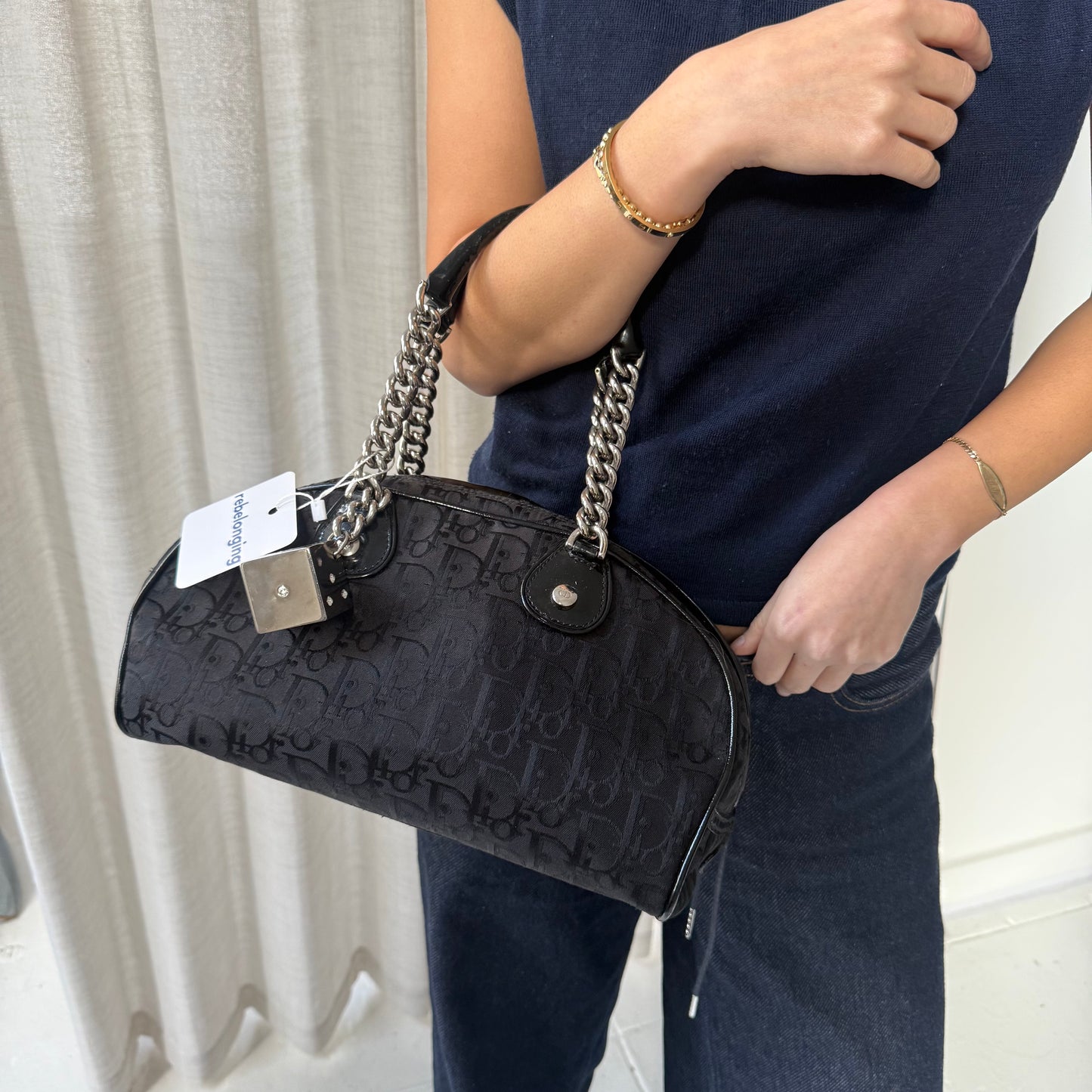 Christian Dior Black Trotter Gambler Dice Bowler Shoulder Bag