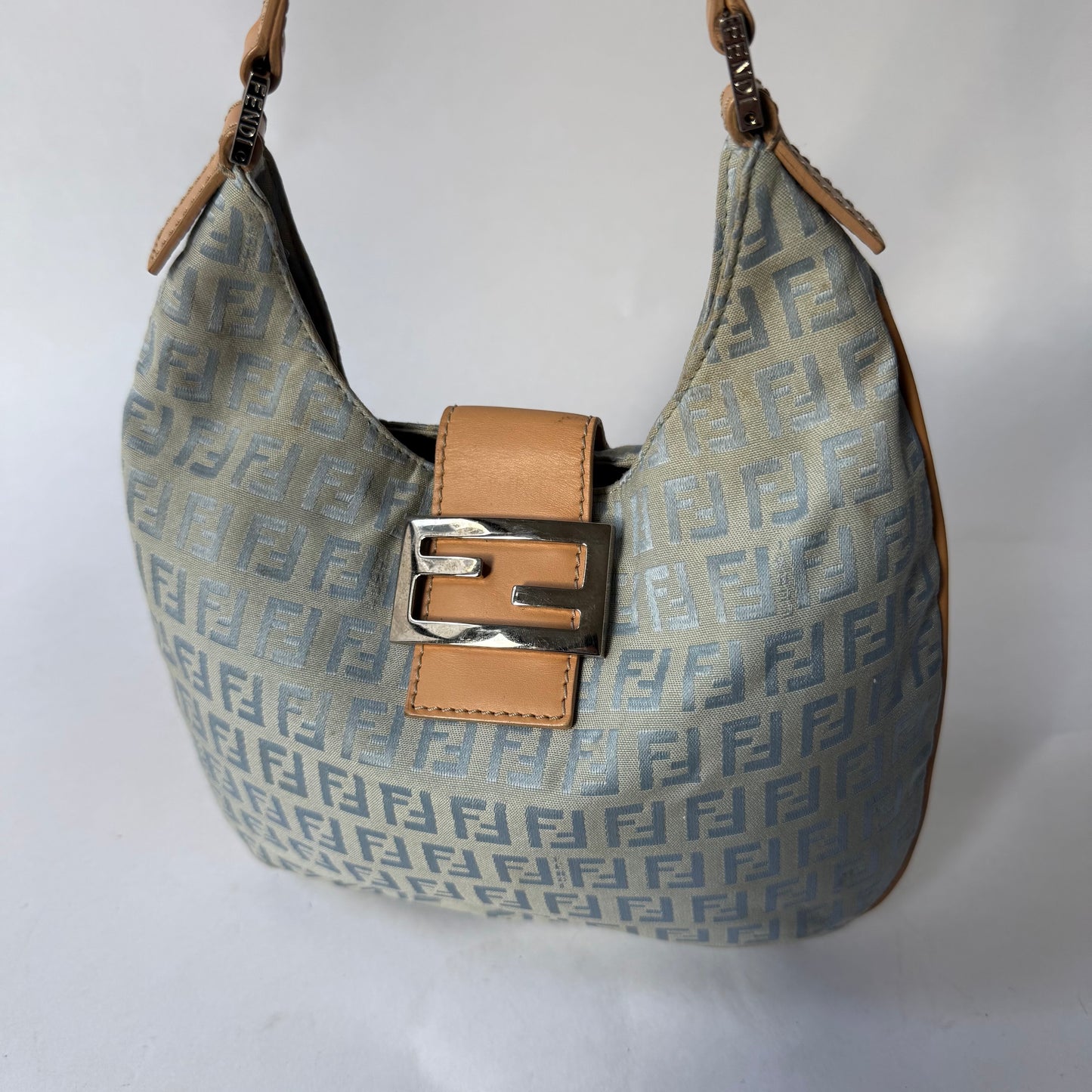 Fendi Blue Canvas Zucchino Baguette Hobo Bag