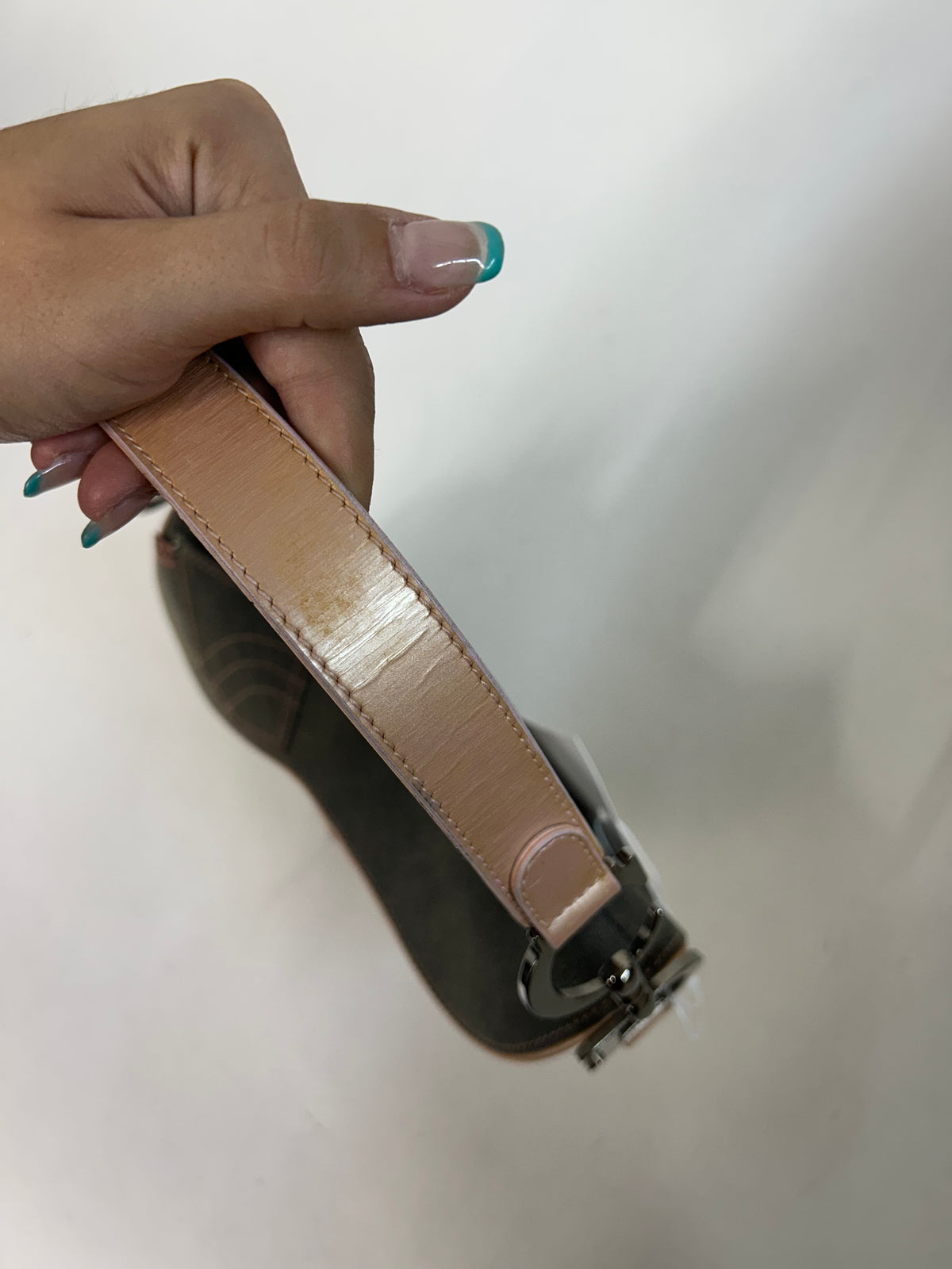 Christian Dior Gray Denim & Pink Patent Leather Saddle Bag