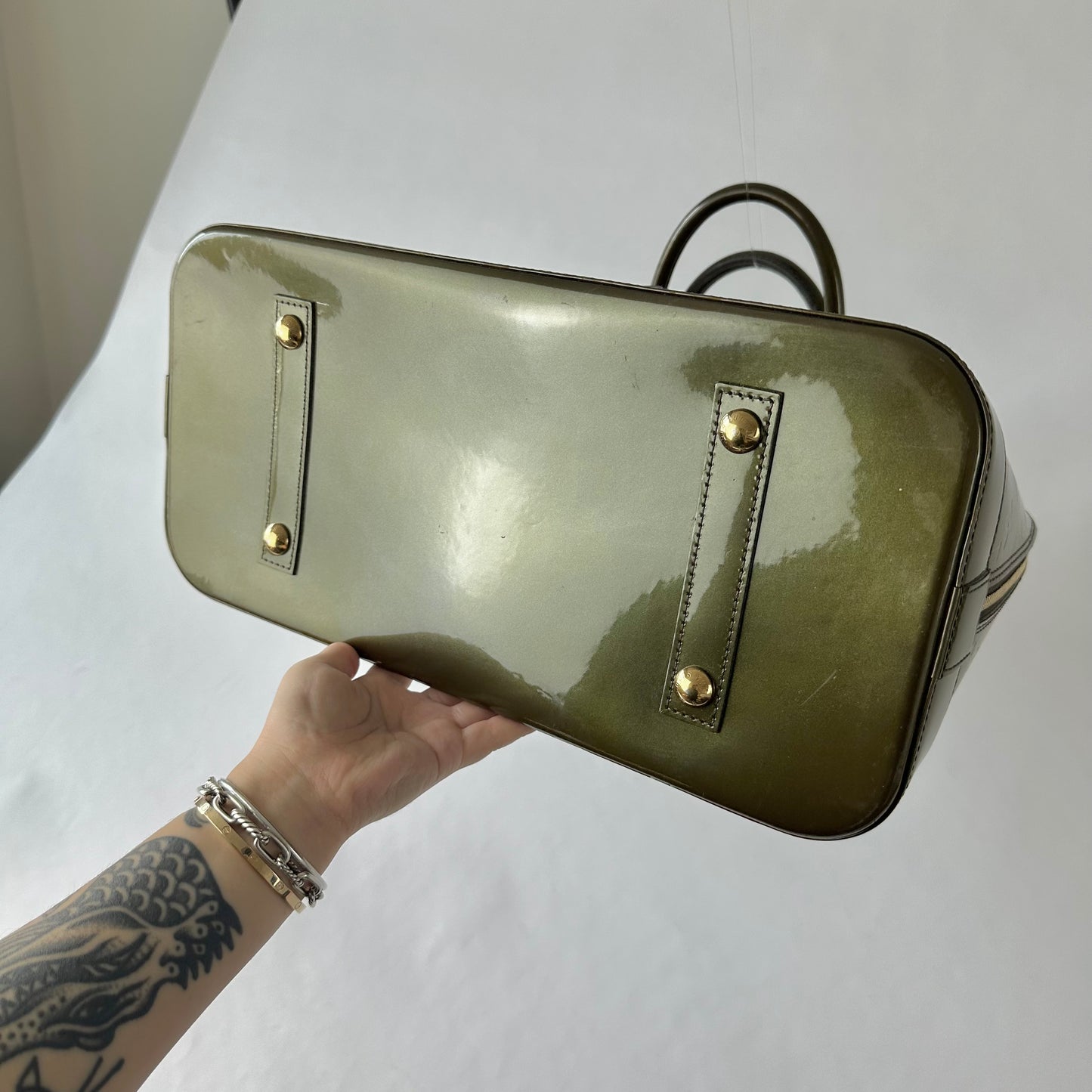 Louis Vuitton Vert Olive Alma GM Vernis Patent Leather Monogram Jumbo Bag
