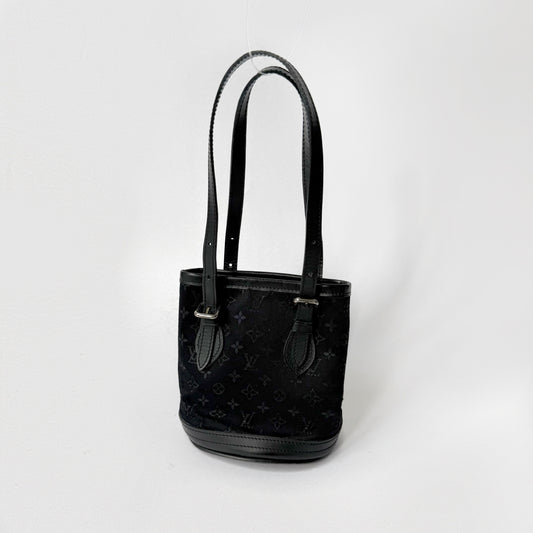 Louis Vuitton Black Monogram Minilin Satin Monogram Minu Bucket Bag