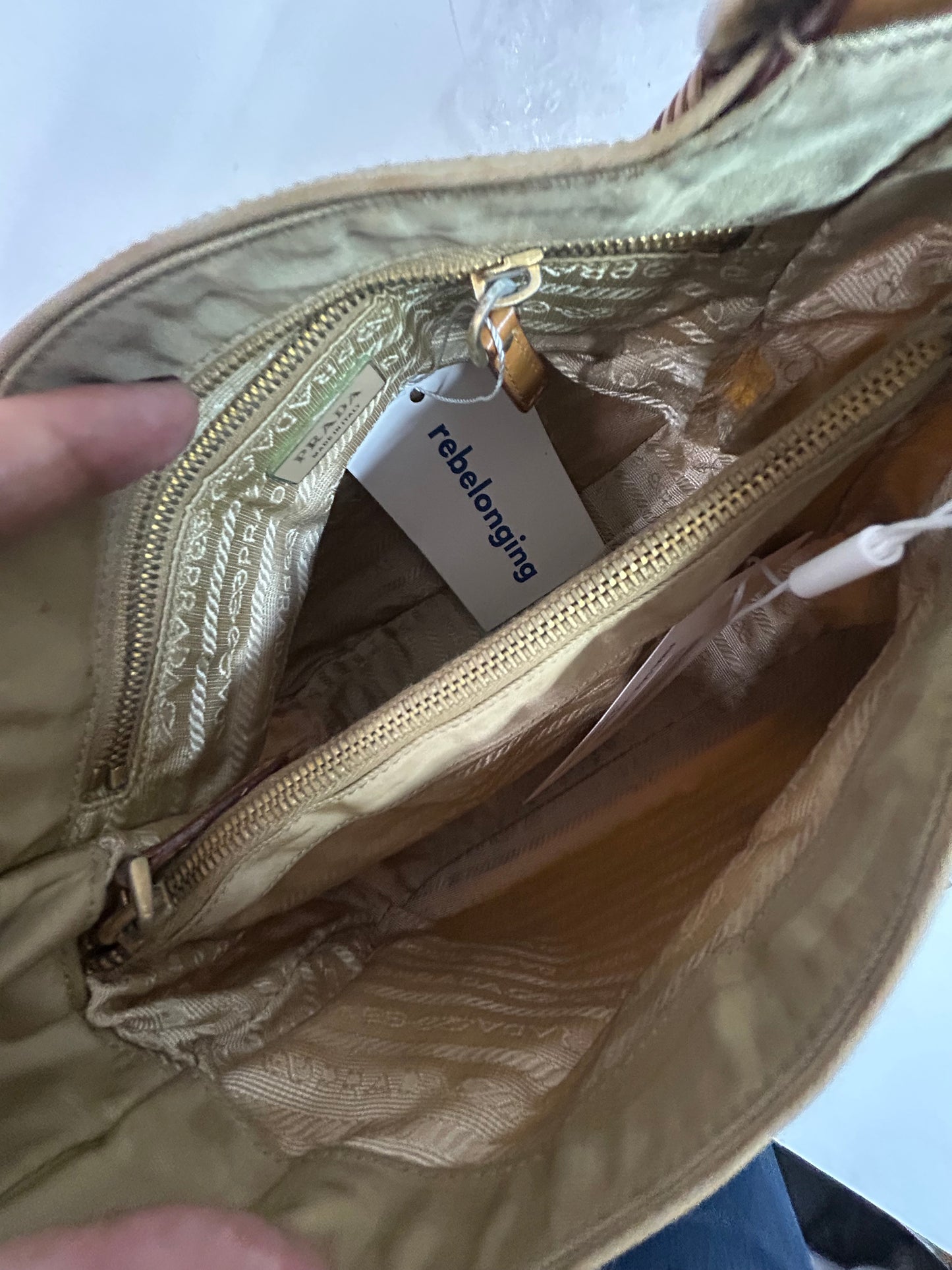 Prada Beige & Brown Nylon & Leather Tassel Shoulder Bag
