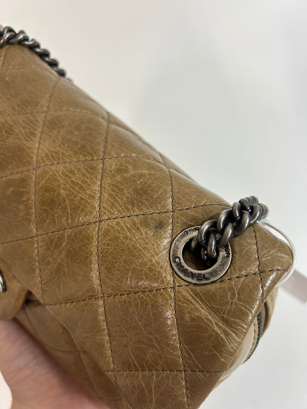Chanel Tan Leather Small Zip Camera Flap Bag