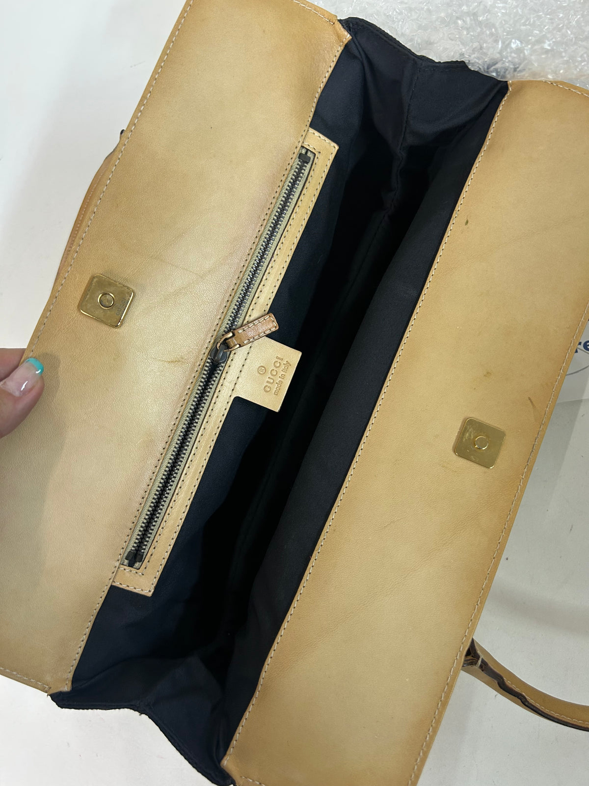 Gucci Black Canvas & Beige Leather Horsebit Tote Bag