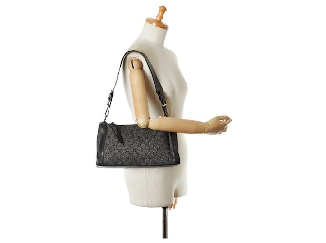 Gucci Black Denim & Leather Monogram Shoulder Bag