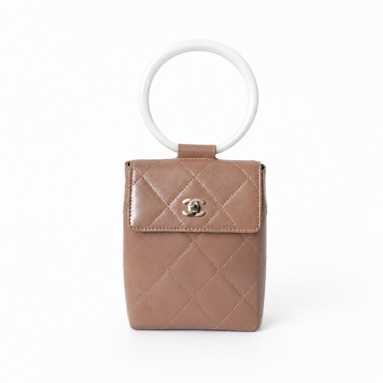 Chanel Pink Lambskin Leather Quilted Ring Top Handle Bag