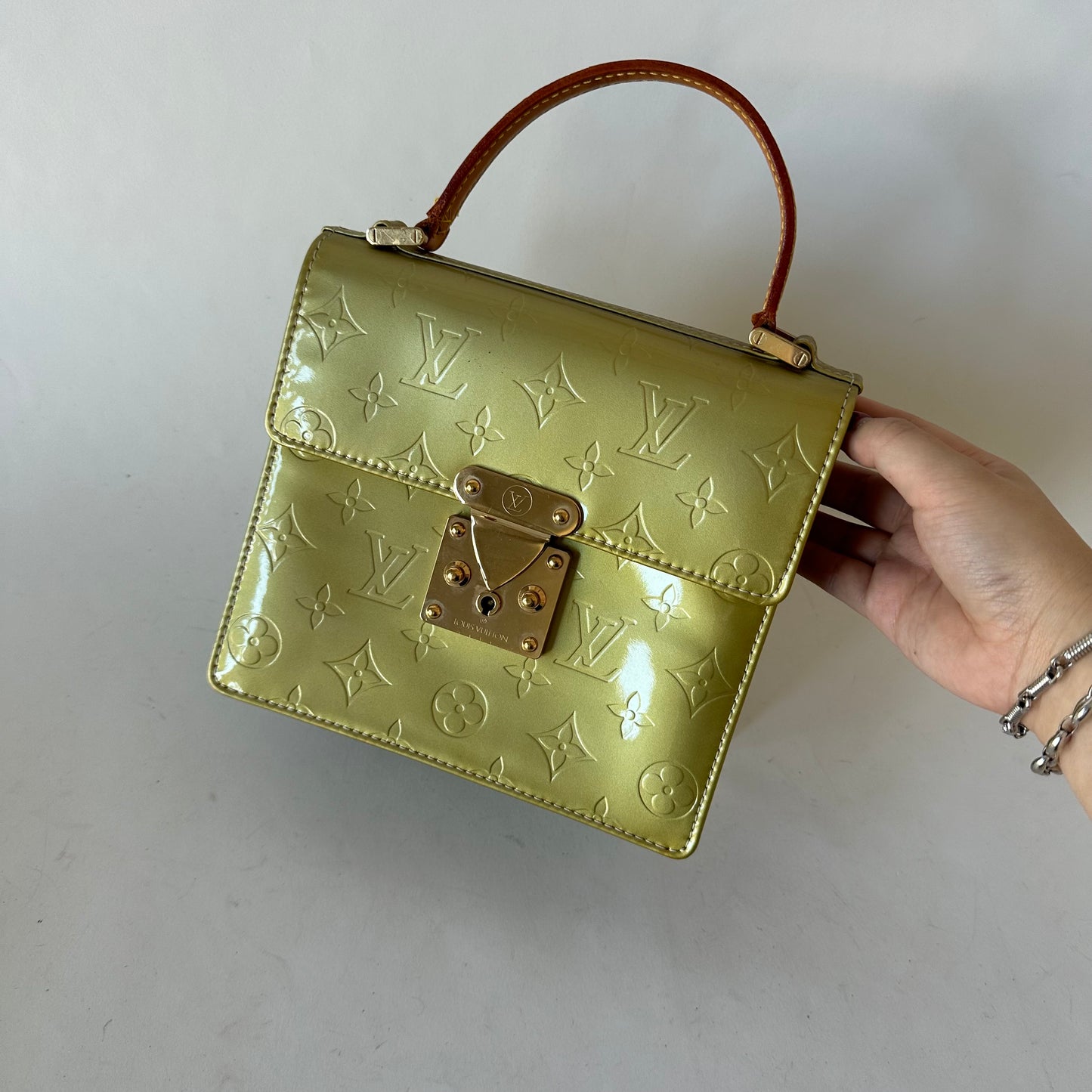 Louis Vuitton Green Vernis Patent Leather Monogram Spring St Top Handle Bag