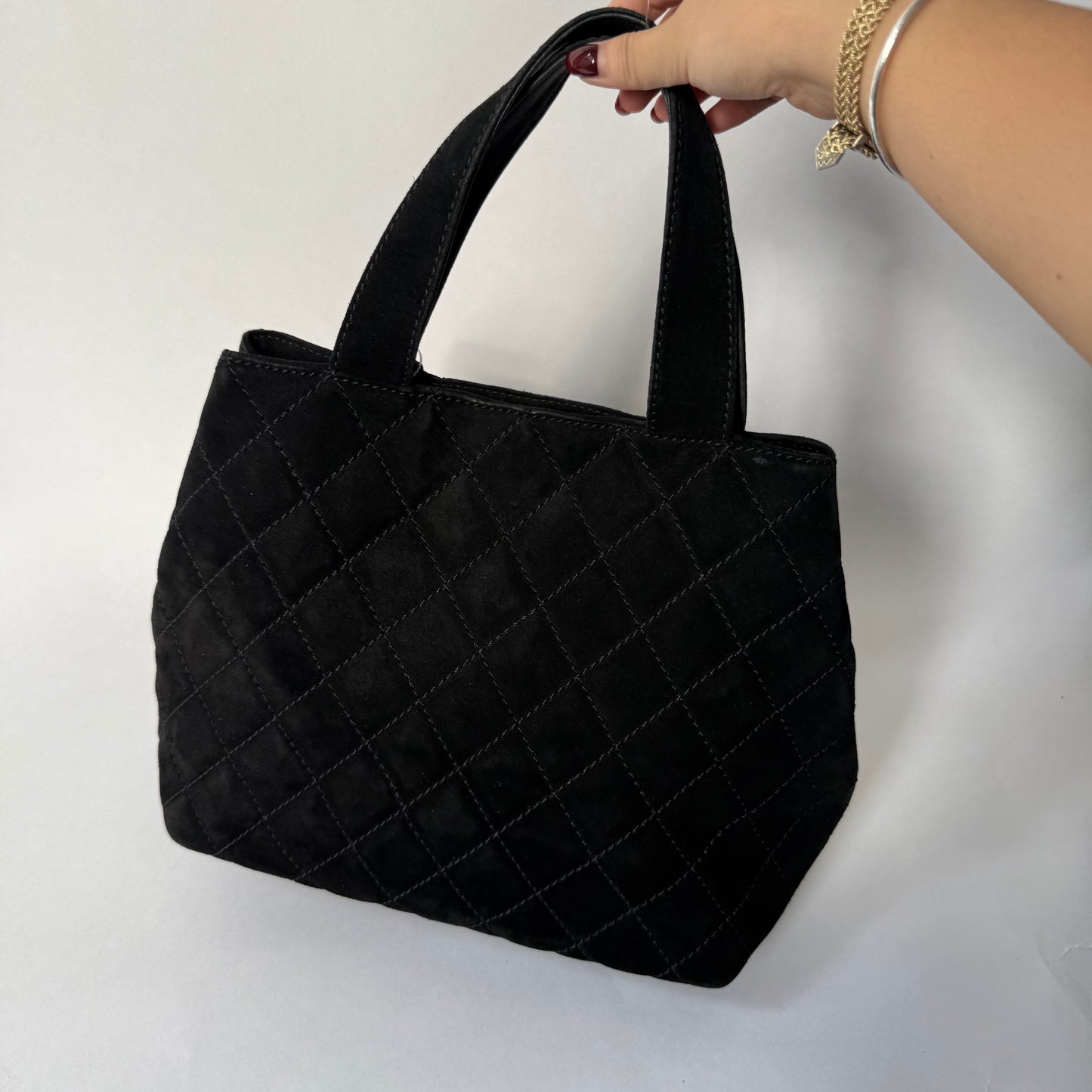 Chanel Black Suede Quilted Tote Bag