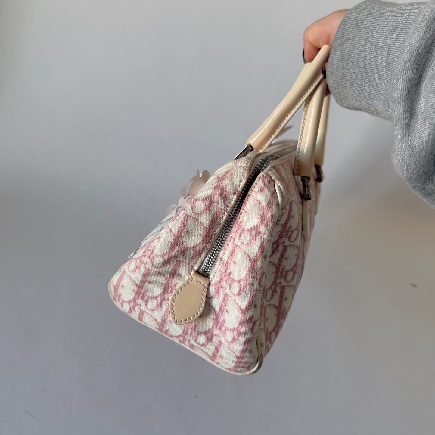 Christian Dior Pink Trotter Boston Bag Floral Applique