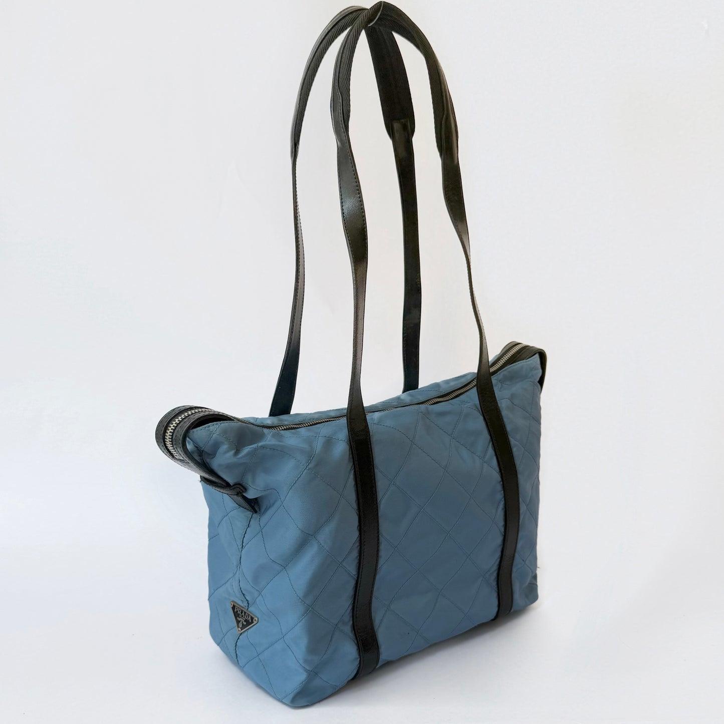 Prada Blue Nylon Woven Long Strap Shoulder Bag