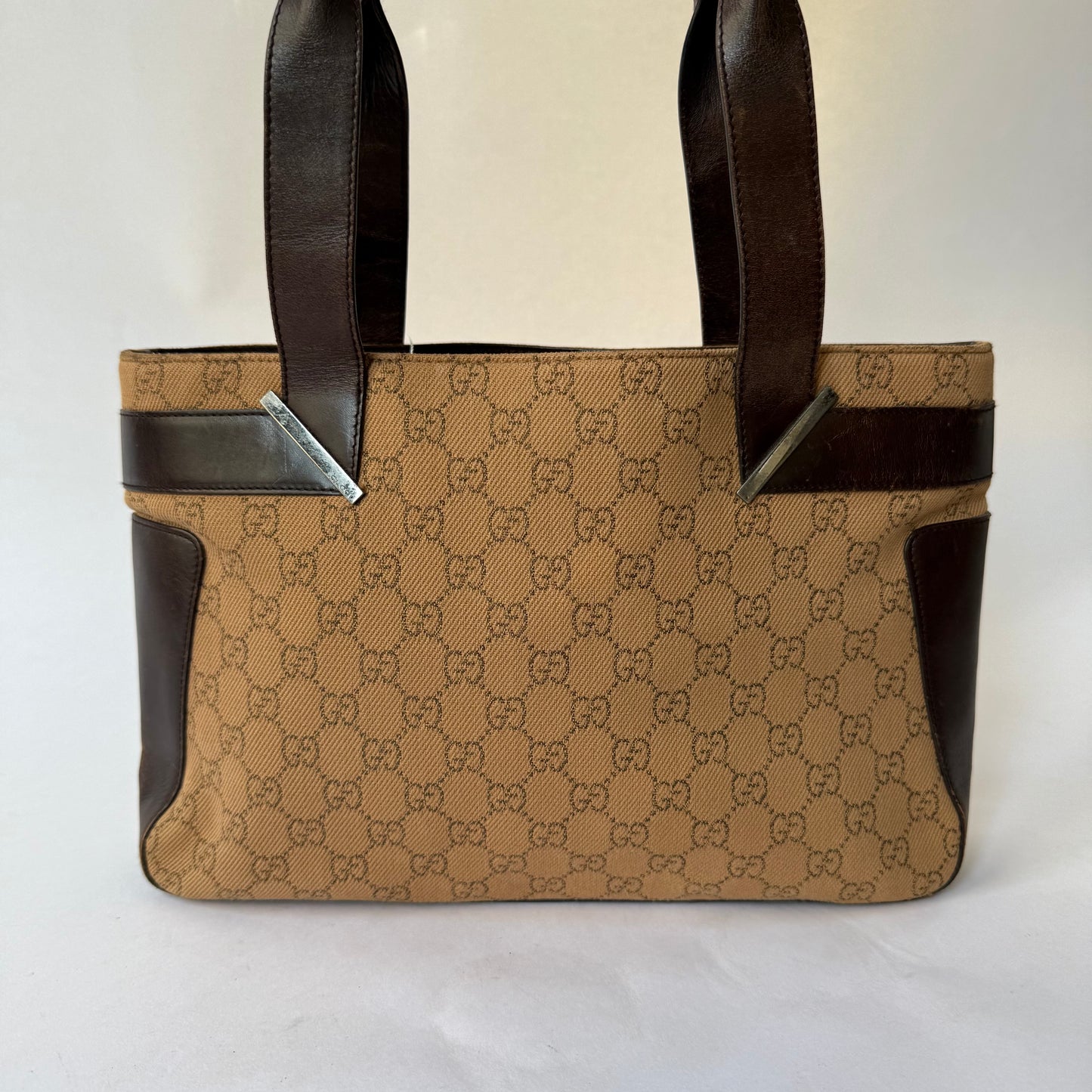 Gucci Brown Canvas & Leather Monogram Tote Bag
