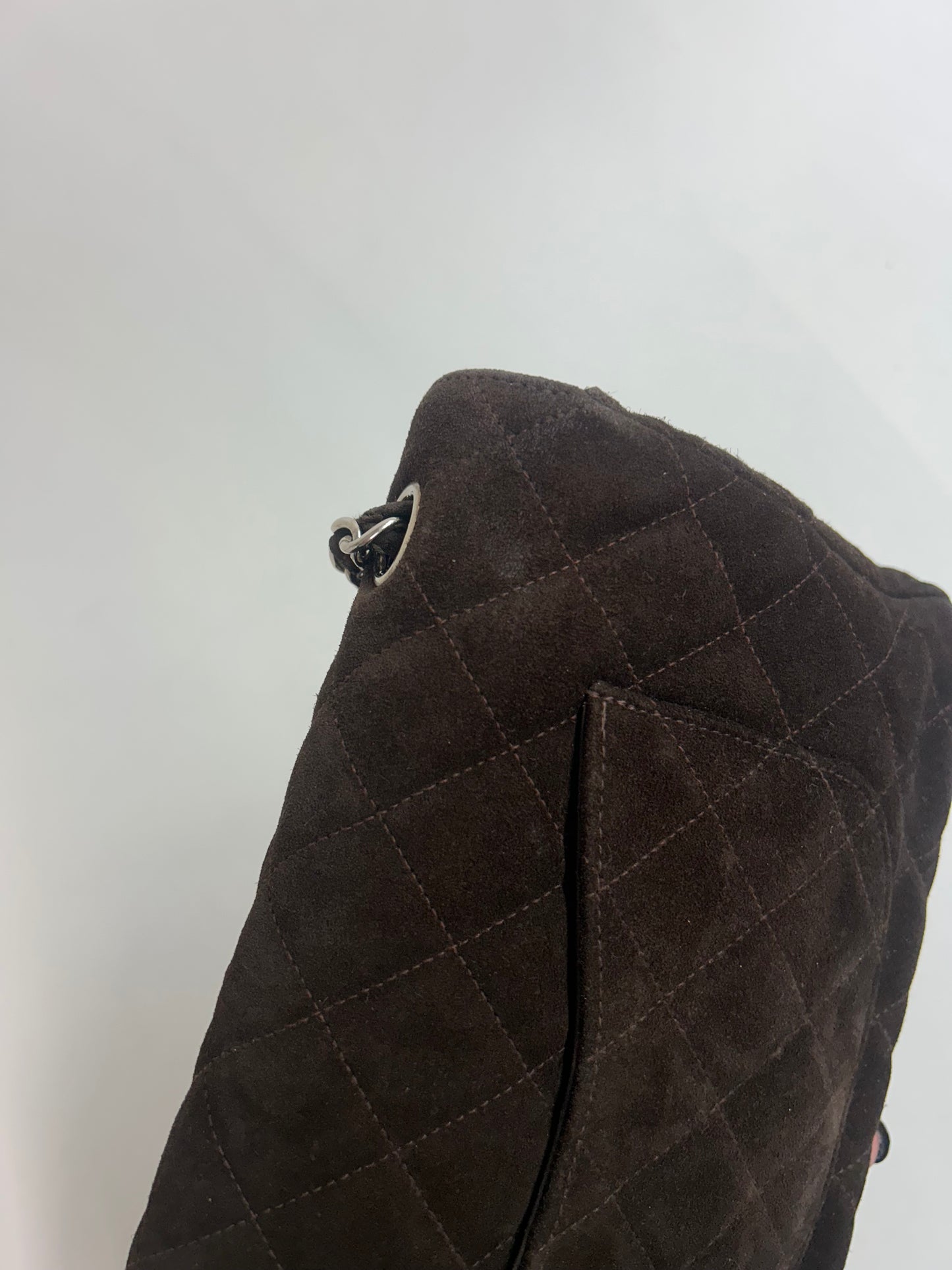 Chanel Brown Suede Quilted Flap Shoulder Bag SHW