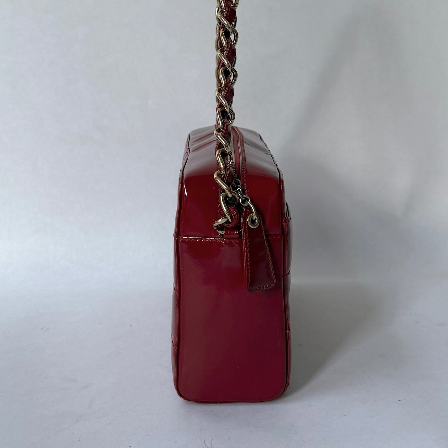 Chanel Red Patent Leather Chocolate Bar Box Shoulder Bag