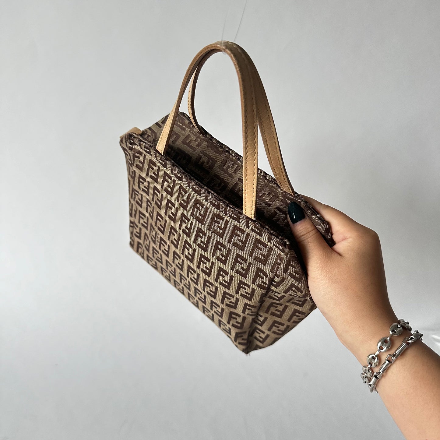 Fendi Brown Zucchino Mini Top Handle Bag