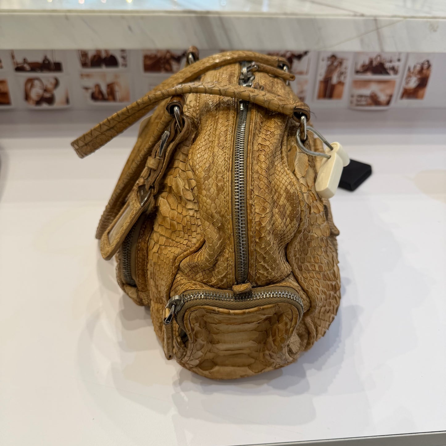 Prada Brown Python Leather Top Handle Shoulder Bag